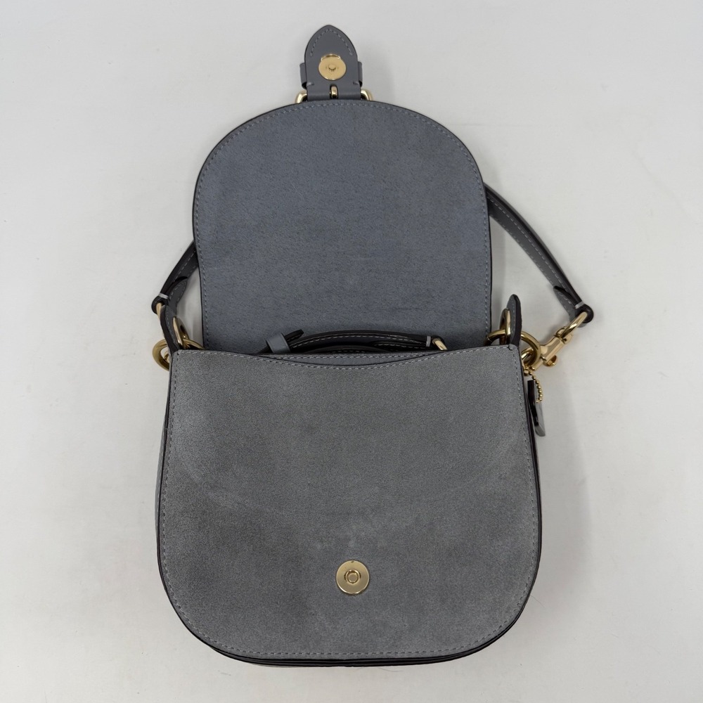 COACH Kleo Shoulder Bag 17 Crossbody Gray Leather Suede Granite Saddle C5687 - Picture 7 of 16